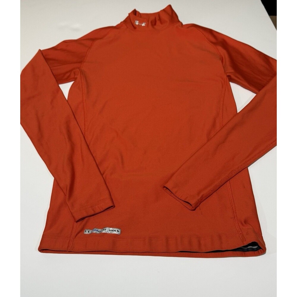 Under Armour ColdGear Shirt Mens Medium Orange Mock Neck Long Sleeve Compression